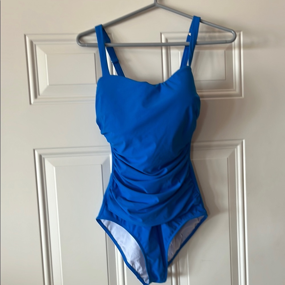 Gottex Blue One Piece Swimsuit with Ruching size 10E.
